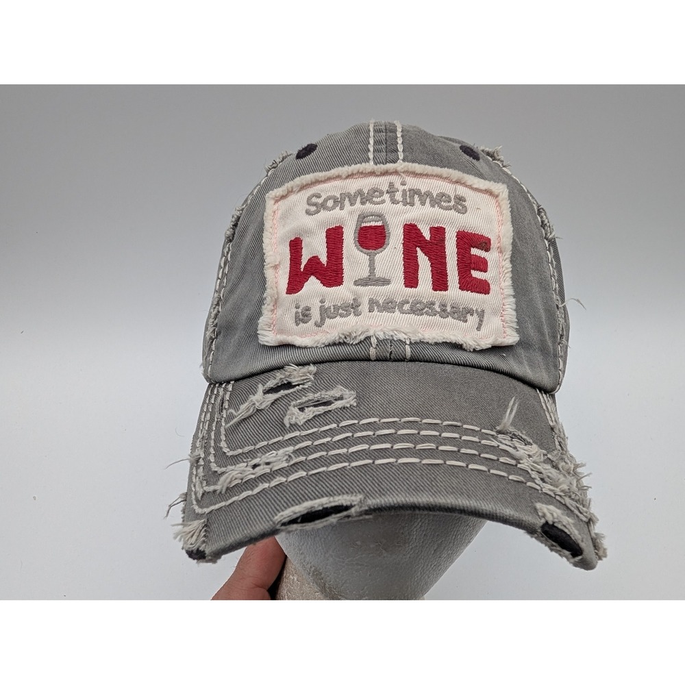 KBETHOS Vintage Distressed Baseball Cap Gray Sometimes Wine Is Just Necessary